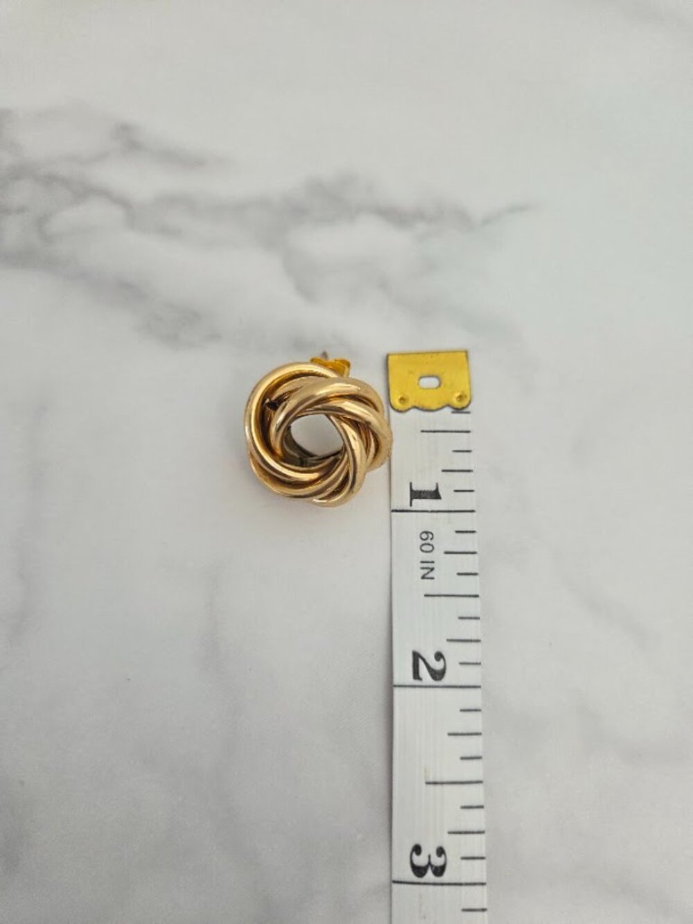 Gold Stainless Steel Woven Love Knot Stud Earrings Chunky Textured Swirl Hoop - Picture 10 of 11